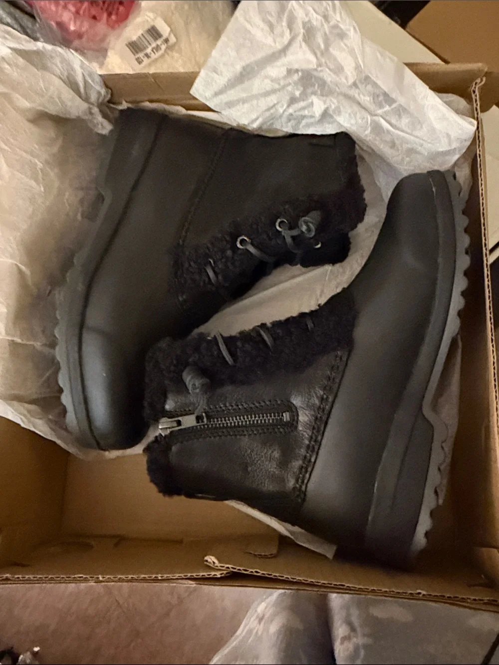 Sperry Black Shearling-Lined Lace & Zip Winter Ankle Boots